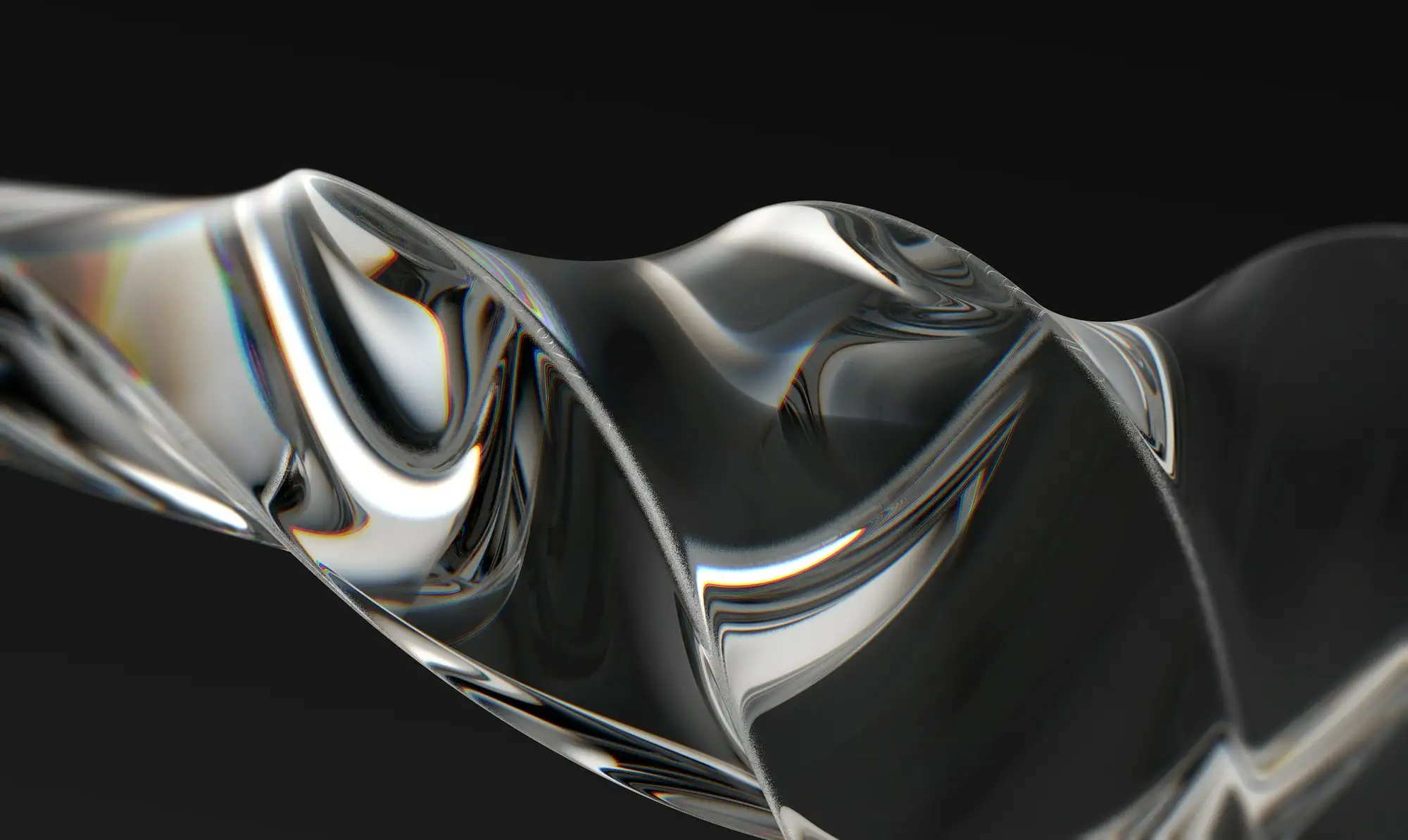 Shiny silver glass wave on black