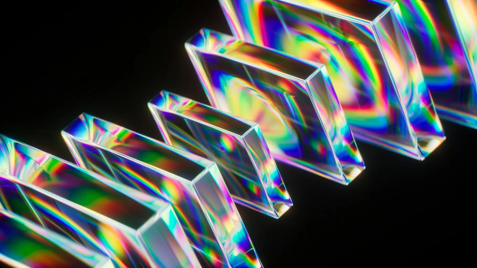 Plaques de verre aux couleurs de l’arc-en-ciel alignées