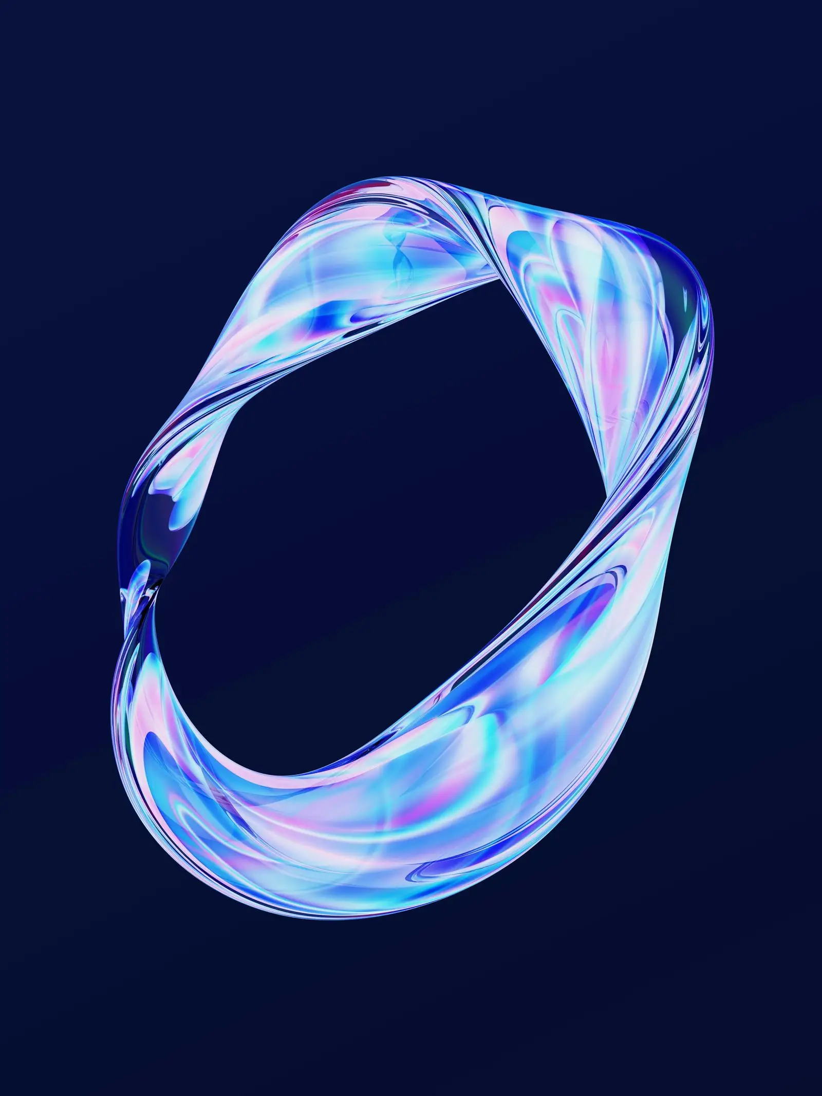 Shimmering blue glass loop twisted into itself