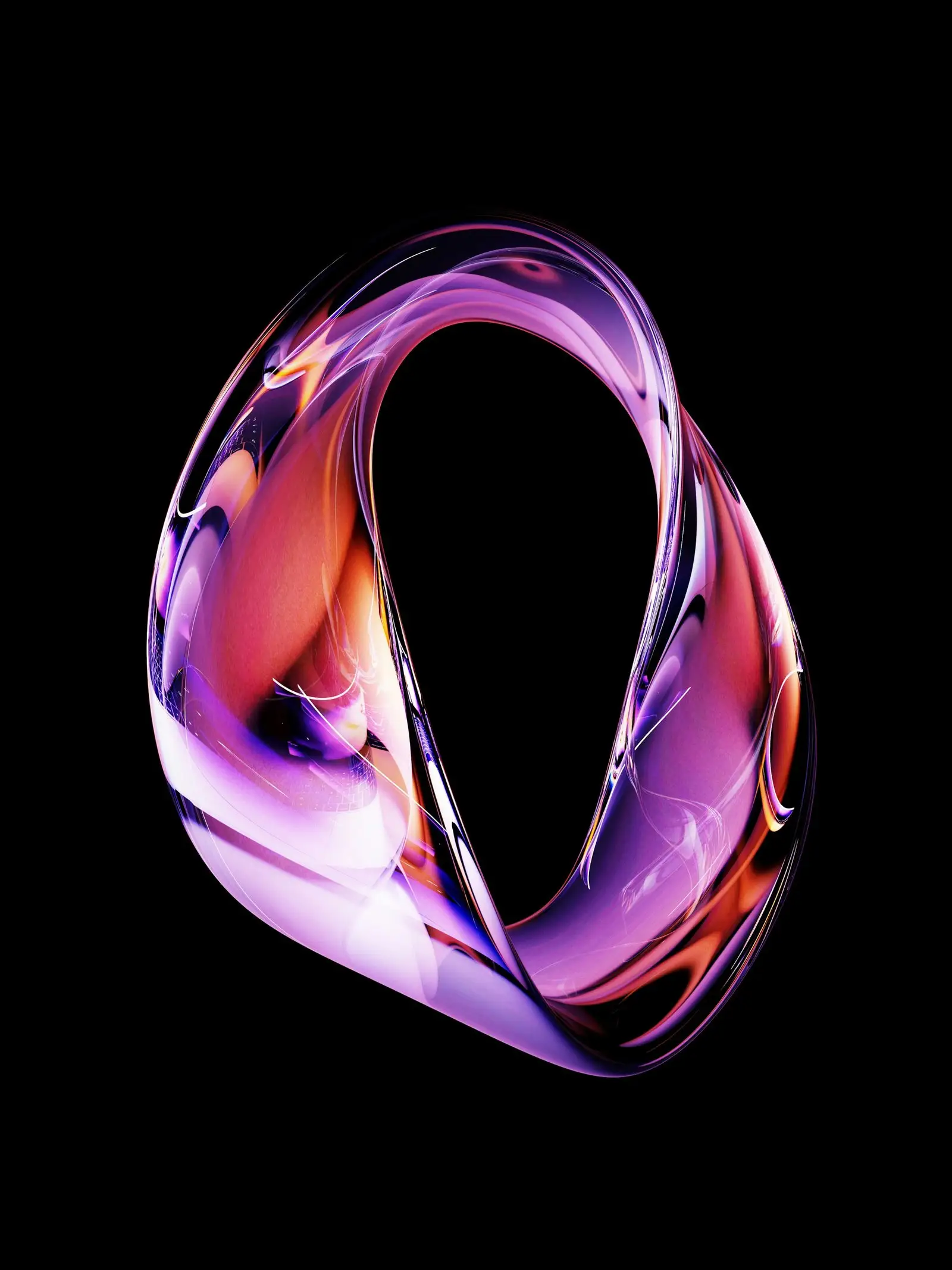 Anneau de verre rose lumineux sur fond noir
